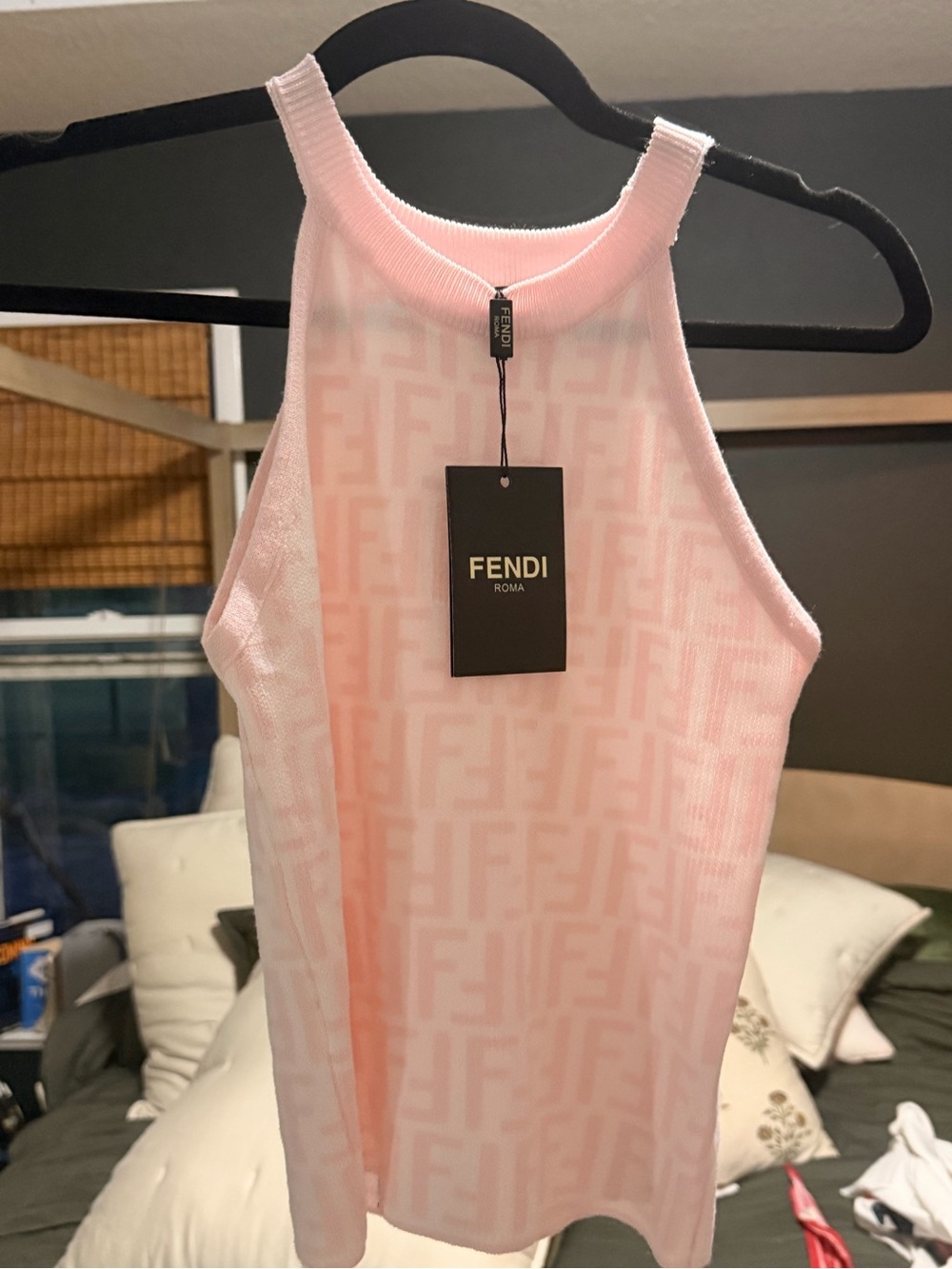 Fendi Light Pink FF Monogram Knit Halter Tank - Picture 2 of 4